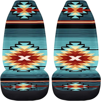 Aztec Southwest Native American Tribal Car Seat Covers Full Set,Turquoise Navajo Design Western Vehicle Front Rear Bench Cushion Protectors Auto Interior Accessories Universal Fit for Trucks