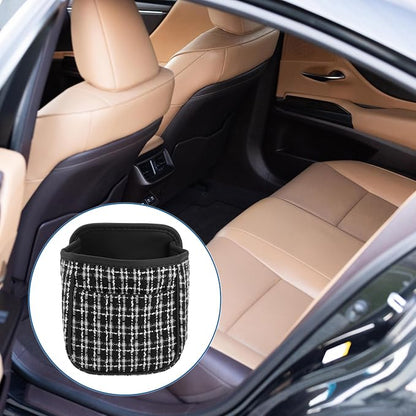 Car Trash Can Portable and Hanging 6.3" Length 3.9" Width 7.1" Height Trash Bin Fabric Black 1 Pcs