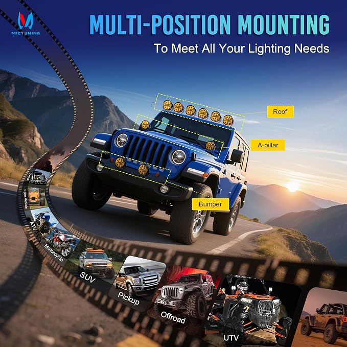 MICTUNING K6 4 Inch 160W Round Amber Fog Light Pods, with DRL 3 Modes & Protective Covers, 270° Side Shooter Light Bar, Hyper Spot Beam Offroad Lights, for Truck ATV UTV Car Motorcycle, Pair