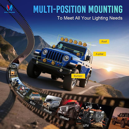 MICTUNING K6 4 Inch 160W Round Amber Fog Light Pods, with DRL 3 Modes & Protective Covers, 270° Side Shooter Light Bar, Hyper Spot Beam Offroad Lights, for Truck ATV UTV Car Motorcycle, Pair