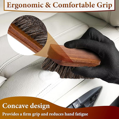 2 PCS Leather Brush Car Detailing, Horse Hair Brush, Car Cleaning Supplies, Car Interior Brush, Carpet Brush for Car Detailing, for Car Accessories Interior, Carpet, Upholstery, Furniture and Shoes