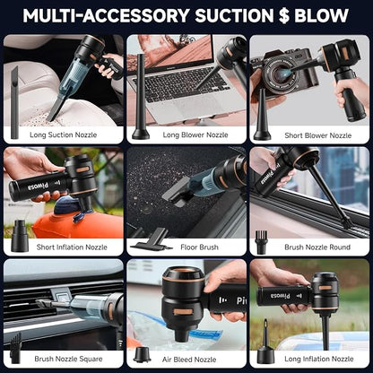 Handheld Vacuum Cordless, Car Vacuum Cleaner with Brushless Motor, Strong Suction Vacuum & Compressed Air Dusters with LED Light, Wireless Mini Portable Hand Vacuum Blower for Home, Pet (Black)