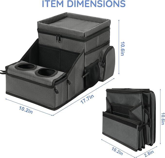 Car Hop Front Seat Car Organizer with Cup Holder & Sturdy Desk Tray, Padded Laptop File Compartment, Movable Divider & Side Pockets, Passenger Seat Storage Caddy for Road Trip or Work