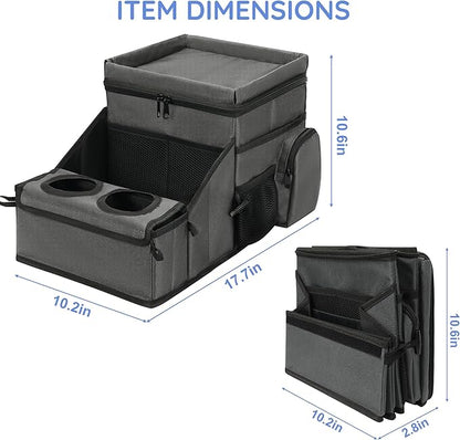 Car Hop Front Seat Car Organizer with Cup Holder & Sturdy Desk Tray, Padded Laptop File Compartment, Movable Divider & Side Pockets, Passenger Seat Storage Caddy for Road Trip or Work