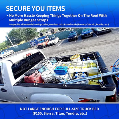 3' x 4' Cargo net Bungee Nets Stretches to 6' x 8',Small Truck Bed Cargo Net for Cars SUVs, for Frontier, Toyota Tacoma Short Bed Cargo Netting, Colorado & Subaru Accessories