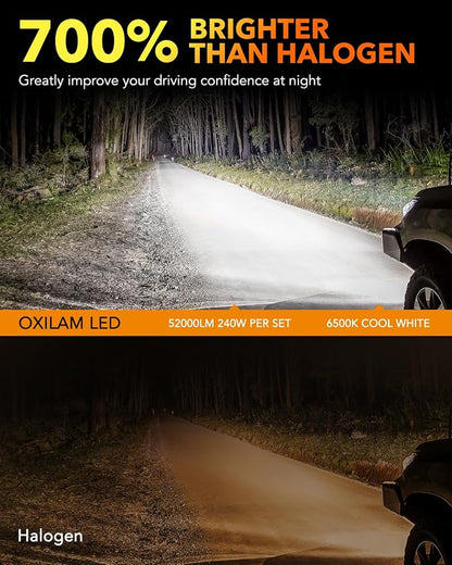 OXILAM 9005 9006 Bulbs Combo, 52000LM 700% Super Bright Fog Light Bulb, 6500K White HB3 HB4 Halogen Replacement Bulb, Non-polarity, Plug and Play, Pack of 4
