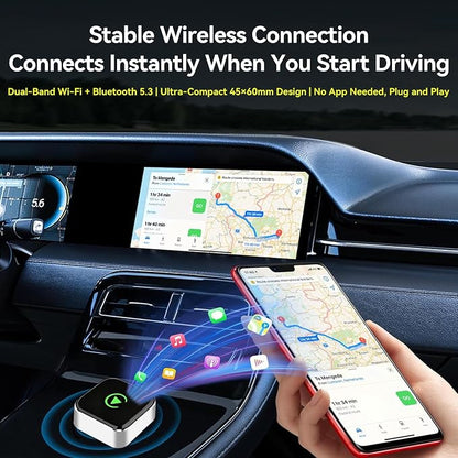 2026 Wireless CarPlay Adapter for iPhone&Android Auto, Bluetooth Plug&Play Converts Wired CarPlay/Android Auto to Wireless-Stable Connection for iPhone iOS 10+ & Android 11+ Phones