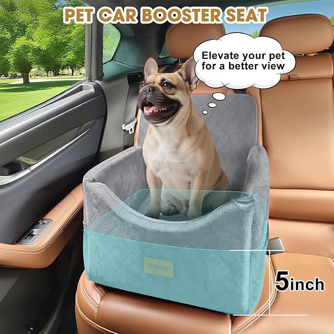JOEJOY Dog Car Seats for Small Medium Dogs Under 35lbs, Dog Booster Seat with Detachable Washable Cover and Cushion, Memory Foam Pet Car Seat with Safety Belt and Storage Pockets (LG)