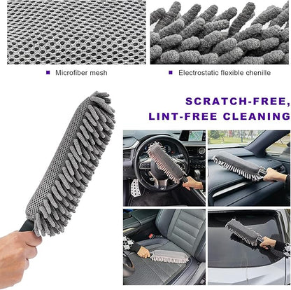 Car Interior Duster, Lint & Scratch Free Microfiber Dusting Tool with Comfy Handle, Multipurpose Hand-Held Duster Essential Cleaning Supplies for Vehicle Home Office