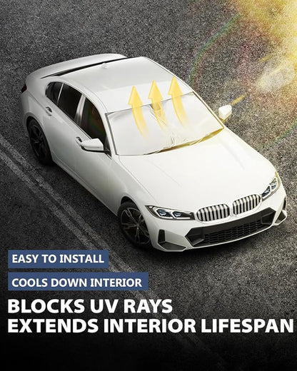 Universal Foldable Windshield Sunshade Sun Shade Umbrella 2PCS for Cars, Trucks & SUVs,Blocks Heat & Keeps Interior Cool,Long & Short Frequency Demand(Sunshade 62.99"x33.86",Umbrella 55.12"x31.5")