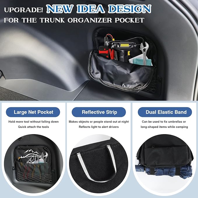 Trunk Organizer Multifunction Backpack, Upgrade Design Trunk Cubby Storage bag, Cargo Side Pocket Backseat Organizer For Toyota RAV4 accessories 2019-2025, Shopping, Camping Black, 1 pc