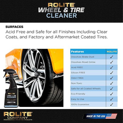 Rolite Wheel Tire Cleaner 16 Fl. Oz. Acid-free Brake Dust Remover Safe for Clear Coats All Finishes Road Grime