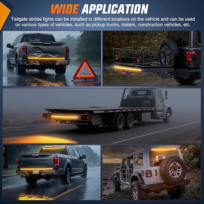Nilight 48 Inch Truck Tailgate Strobe Light Strip Tail Emergency Bar Rear Window Warning Lamp Ultra-Bright Double Row 288 LED for Pickup Trailers Construction Vehicles Car SUV, Amber