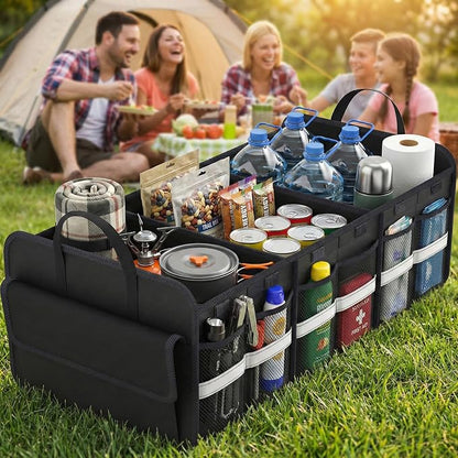 Trunk Organizer for SUV, Large trunk organizer for car, Collapsible Multi-Compartment Car Trunk Organizer, Sturdy Cargo Trunk Storage Organizer, Non Slip Bottom