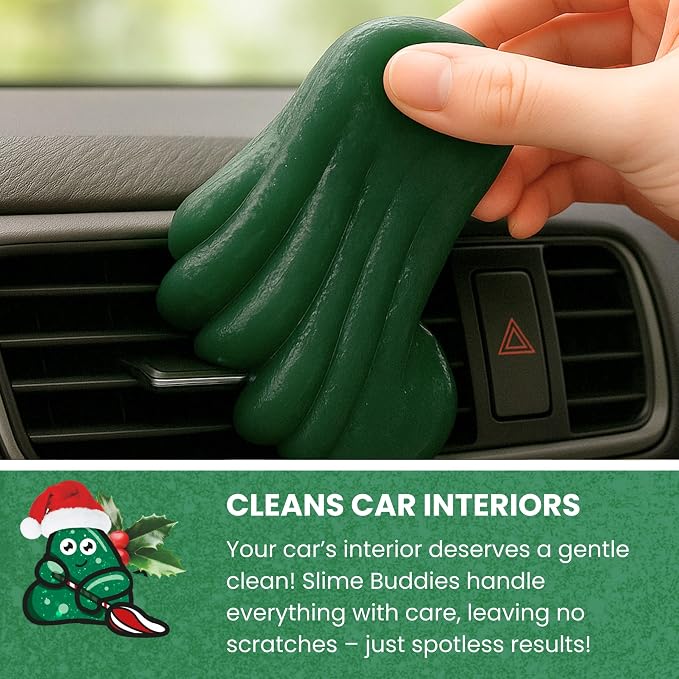 Slime Buddies Car Cleaning Gel Putty - Pine Scented Interior Detailing Tool for Cup Holders, Air Vents & Keyboard - Reusable Auto Detailing Accessories - Dust Remover Goop
