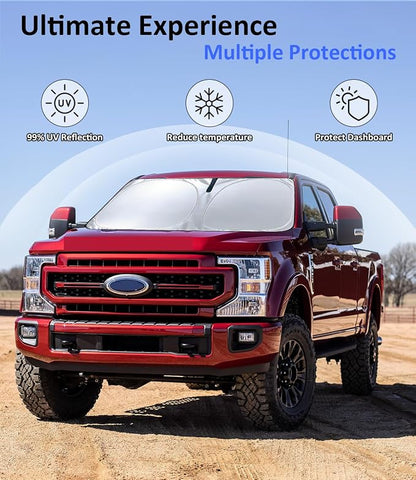 Windshield Sun Shade for Ford Explorer 2020-2026 Accessories, F250 2017-2026 Car Front Window Sunshade & Heat Shield | 240T Sun Visor Protection Blocks UV Rays Keep Your Car Cooler