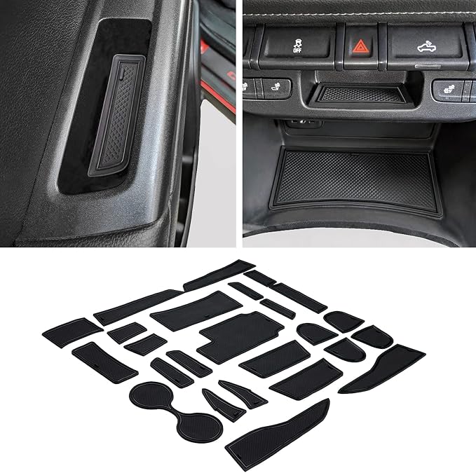 JDMCAR Custom Liner Accessories Compatible with Chevy Colorado/GMC Canyon 2015 2016 2017 2018 2019 2020 2021 2022, Cup Holder, Door Pocket, and Center Console Mat Kit 26-PC Set (Crew Cab, Black Trim)