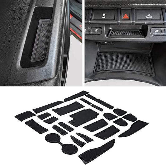 JDMCAR Custom Liner Accessories Compatible with Chevy Colorado/GMC Canyon 2015 2016 2017 2018 2019 2020 2021 2022, Cup Holder, Door Pocket, and Center Console Mat Kit 26-PC Set (Crew Cab, Black Trim)