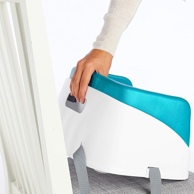 Ingenuity SmartClean Toddler Booster Seat for Dining Table with 3-Point Harness Straps, Peacock Blue