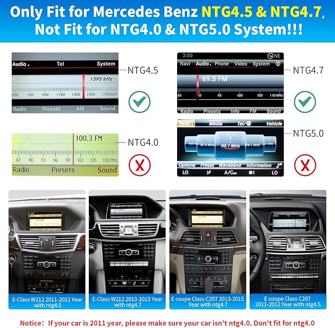 Road Top Wireless CarPlay Interface Decoder for Mercedes-Benz NTG4.5/4.7 | For E-Class W212 E Coupe C207 2012-2015, NTG4.5/4.7, Support Wireless Carplay, Android Auto, MirrorLink