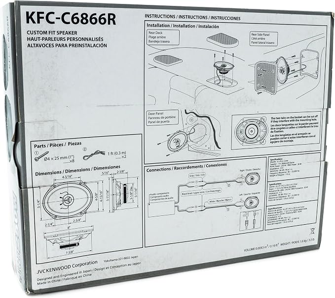 Kenwood KFC-C6866R Road Series Car Speakers (Pair) - 6"x8" 2-Way Car Coaxial Speakers, 250W, 4-Ohm Impedance, Cloth Woofer & Balanced Dome Tweeter, Heavy Duty Magnet Design