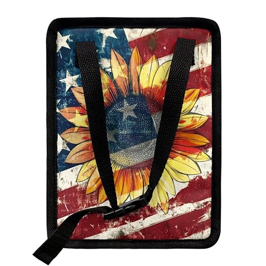 Sunflower American Flag Print Car Trash Can with Lid Car Accessories for Men Women Trash Bin Hanging Back of Seat Collapsible Leak Proof Multipurpose Vehicle Garbage Can