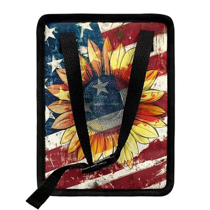 Sunflower American Flag Print Car Trash Can with Lid Car Accessories for Men Women Trash Bin Hanging Back of Seat Collapsible Leak Proof Multipurpose Vehicle Garbage Can