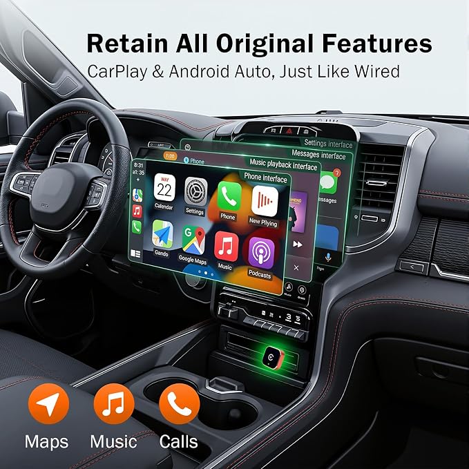 Wireless CarPlay Adapter for iPhone & Android Auto Adapter, Convert Wired to Wireless CarPlay Dongle,Dual-Band 5.8G WiFi+Bluetooth 5.4, Plug&Play, Compatible iOS10+ & Android11+ (1)