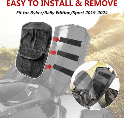 3 Mesh Pockets Front Trunk Lid Organizer Frunk Tool Storage Bag For Can Am Ryker 600 900 Sport Rally Edition 2019-2025 Accessories (Black Style)