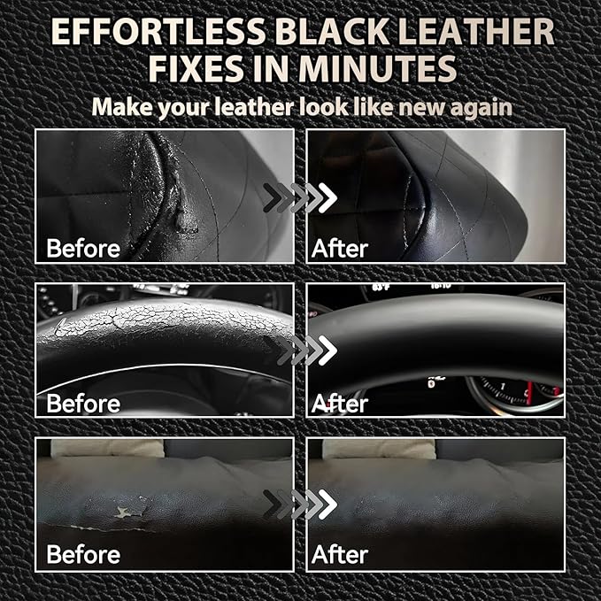 Black Leather Repair Kit for Furniture, Leather Couch Repair Kit for Car Interiors, Seats, Steering Wheel, Sofa, Shoes, Restore Leather Scratch, Tears & Burn Hole with Easy Instructions