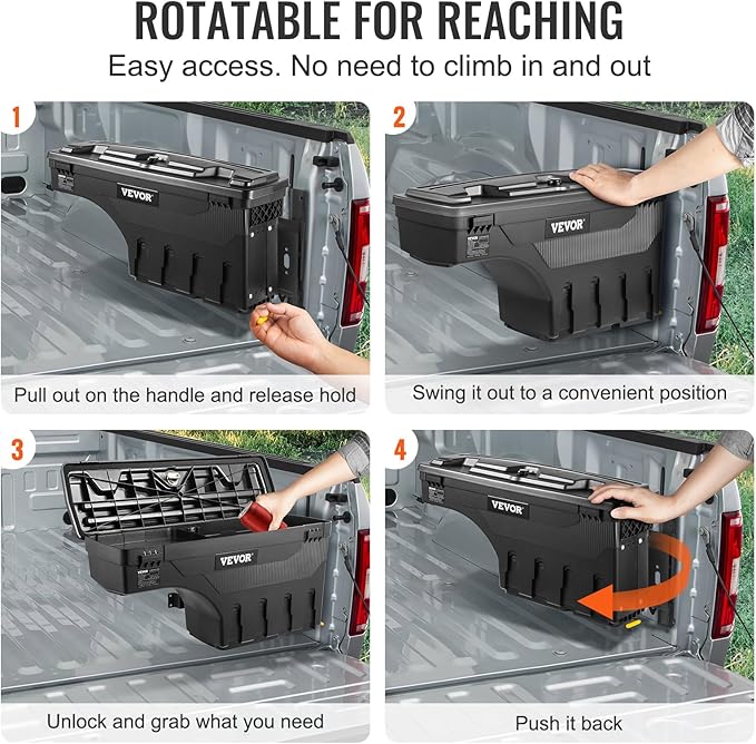 VEVOR Truck Bed Storage Box, Compatible with Chevrolet Silverado 1500 GMC Sierra 1500 2019-2020 R, Waterproof ABS Wheel Well Tool Box with Lockable Lid, 6.6 Gal/25 L Toolbox, Passenger Side, Black