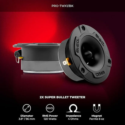DS18 PRO-X8.4BMPK Mid and High Complete Package - Includes 2X Midrange Loudspeaker 8" and 2X Aluminum Super Bullet Tweeter 1" Built in Crossover - Door Speakers for Car or Truck Stereo Sound System