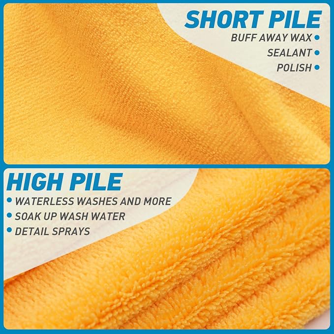 Microfiber Towels for Cars - 6 Pack (23.6" x 15.7") 450-GSM, High & Short Pile Micro Fiber Cleaning Cloth for Car Washing Drying & Auto Detailing, Strong Water Absorption Lint Free & Non-Streak