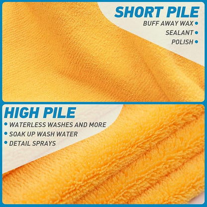 Microfiber Towels for Cars - 6 Pack (23.6" x 15.7") 450-GSM, High & Short Pile Micro Fiber Cleaning Cloth for Car Washing Drying & Auto Detailing, Strong Water Absorption Lint Free & Non-Streak