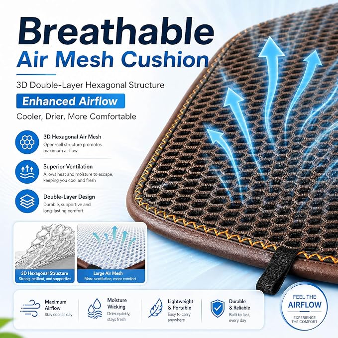 Summer 3D Air Big Mesh Car Seat Cushion Pad,Universal Fit Cooling Breathable and Vent Mesh Car Seat Cushions Cover for Truck SUV Pikup Sedan Accessories 1PCS (Brown)