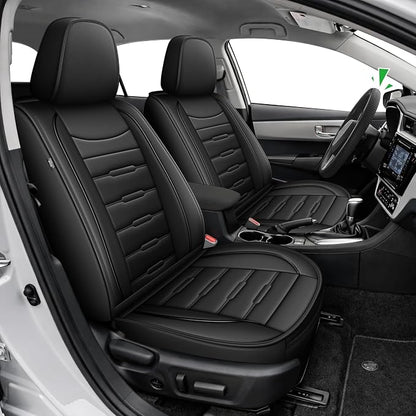 AOMSAZTO Corolla Front Car Seat Covers Custom Fit for Toyota Corolla 2014 2015 2016 2017 2018 2019 LE,SE,XSE,L,XLE,S,S Plus Faux Leather Seat Covers with Steering Wheel Cover(2 Seats,Black)