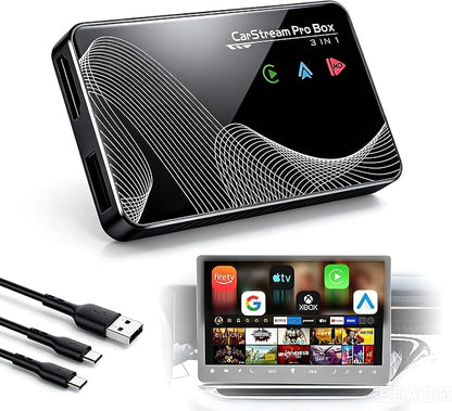 2026 Upgraded 【 3-in-1 】 HDMI Input Car TV & Wireless CarPlay Adapter & Android Auto, i-Phone/Android Phone to Your Vehicle, Plug & Play for Factory Car Stereo 2016+