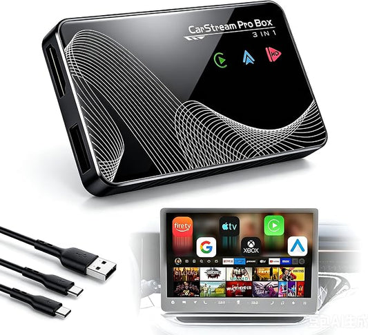 2026 Upgraded 【 3-in-1 】 HDMI Input Car TV & Wireless CarPlay Adapter & Android Auto, i-Phone/Android Phone to Your Vehicle, Plug & Play for Factory Car Stereo 2016+