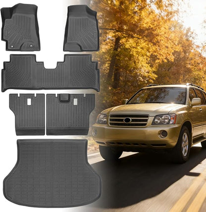 Floor Mats for Toyota Highlander 2001 2002 2003 2004 2005 2006 2007, NOT for with 3rd Row or Hybrid, ONLY 5seats, Floor Mats for Highlander Base Limited Sport,TPE Floor Liners&Seatback Mat&Cargo Liner