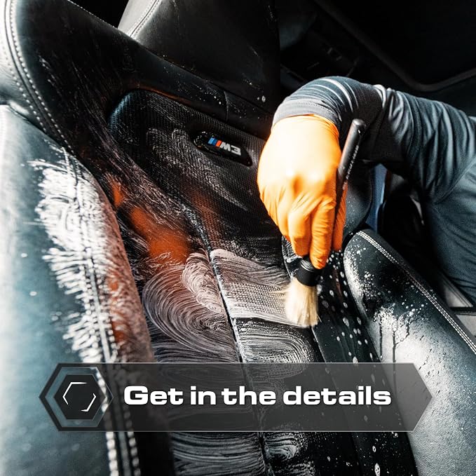 Blackline Car Care Boar Hair Detailing Brushes - Luxury Car Detailing Brush Set for Interior and Exterior - Best Auto Detailing Brushes - Premium Hair Car Detailer Brushes (Boars Hair Bristles)