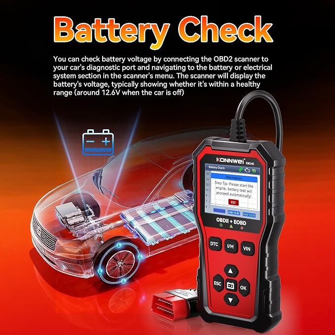 KONNWEI KW340 OBD2 Scanner Diagnostic Tool Code Reader for All OBDII Cars | Read & Clear Engine Codes, Live Data Stream, Battery Test, I/M Readiness, O2/EVAP Test, OBDII/EOBD