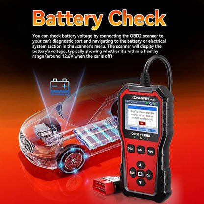 KONNWEI KW340 OBD2 Scanner Diagnostic Tool Code Reader for All OBDII Cars | Read & Clear Engine Codes, Live Data Stream, Battery Test, I/M Readiness, O2/EVAP Test, OBDII/EOBD
