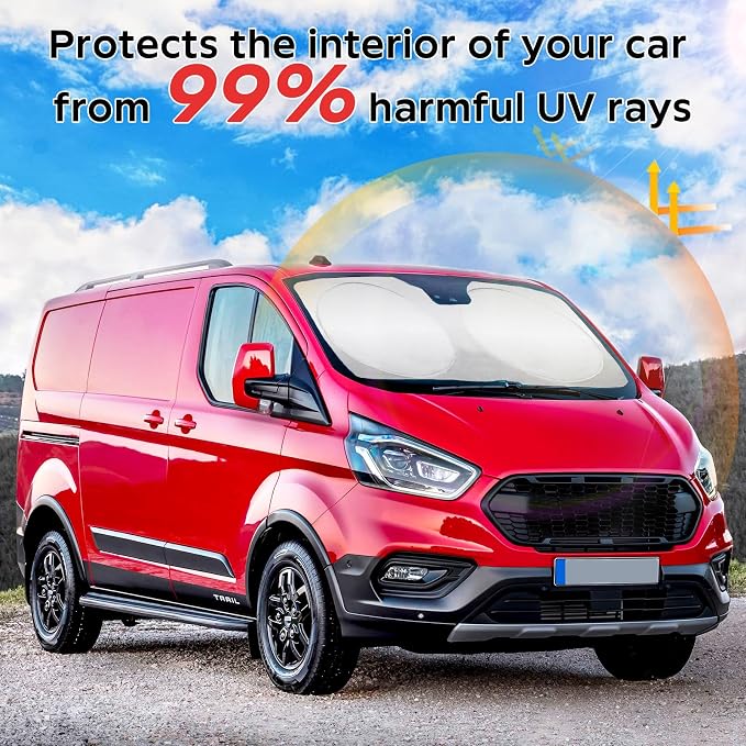 Sunshade for 2020 2021 2022 2023 2024 2025 2026 Transit Accessories Front Window Shades Cover Protector 210T Reflective Blocks UV Rays Keep Your Cars Interior Cool