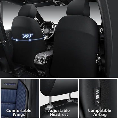 CAR PASS Memory Foam Seat Covers Front, Airy Cool Mesh Thick Car Seat Covers, Leather Car Seat Covers Front Seats Airbag Compatible, Universal Automotive Comfort for Most Cars, Trucks, SUV, Black Blue