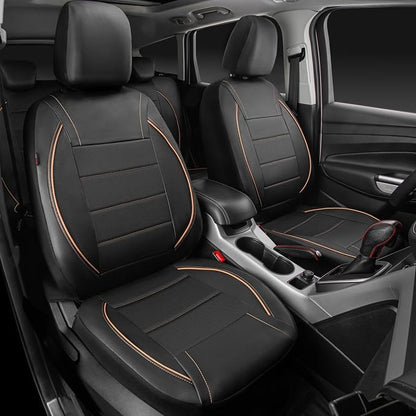 CAR PASS Universal FIT Piping Leather Car Seat Cover, for suvs,Van,Trucks,Airbag Compatible,Inside Zipper Design and Reserved Opening Holes (Full Set, Black and Beige)