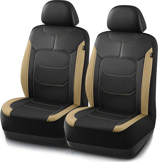 Road Comforts Seat Covers, Premium Leather Car Seat Covers Front Seats,Airbag Compatible, Automotive Seat Covers Universal Fit Most Cars,Vans,Truck,SUV Beige