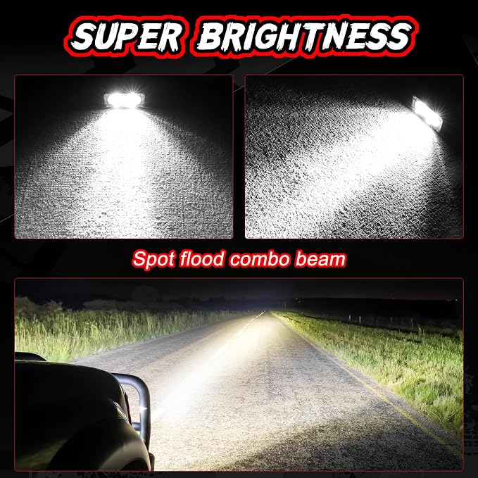 3 Inch Driving Pod Lights with Wiring Harness & Black Covers 2Pcs Off Road Light Bar Spot Flood Combo Work Light LED Pods Auxiliary Backup Cube Lights for Truck ATV UTV Motorcycle Boat