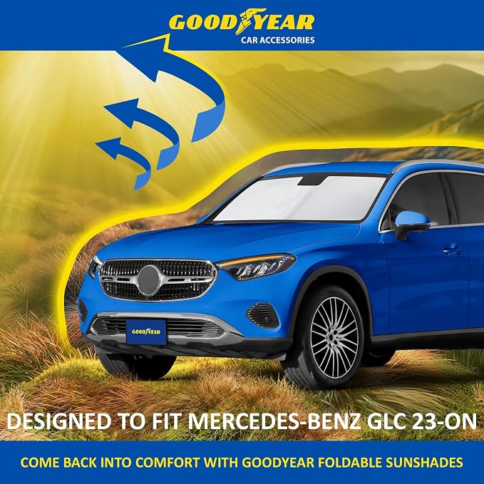 Goodyear Foldable Windshield Sunshade for Mercedes-Benz GLC 2023-2026, SUV car Accessories, Sunshade Cover, Sun Shade Car Windshield, Window Sun Blocker - GY008375