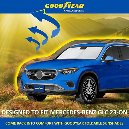 Goodyear Foldable Windshield Sunshade for Mercedes-Benz GLC 2023-2026, SUV car Accessories, Sunshade Cover, Sun Shade Car Windshield, Window Sun Blocker - GY008375