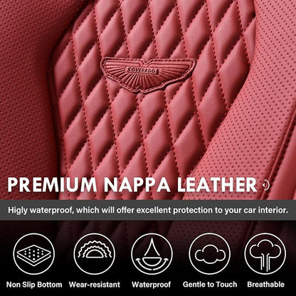 Coverado Car Seat Covers Full Set, Seat Covers, Car Seat Cover, Car Seat Covers Front Seats Back Seat Cover, Waterproof Car Seat Cushion, Leather Red Seat Covers Seat Protector Universal Fit Most Cars